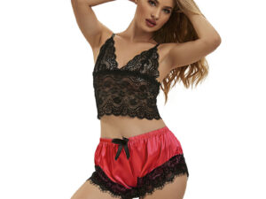 SUBBLIME - 953966 PIJAMA SEXY SATEN Y  ENCAJE NEGRO/ROJO L/XL - Imagen 3