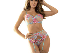 SUBBLIME - 954109 SUJETADOR + PANTIES CON LIGUERO DISEÑO FLORAL AZUL S/M - Imagen 3