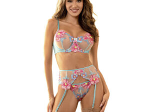 SUBBLIME - 954109 SUJETADOR + PANTIES CON LIGUERO DISEÑO FLORAL AZUL S/M - Imagen 1