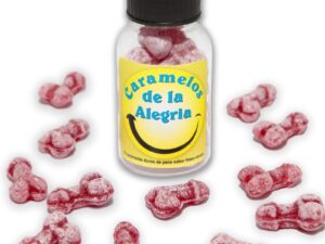 DIABLO PICANTE - 12 CARAMELOS DE LA ALEGRÍA FORMA PENE FRESA/CEREZA - Imagen 1