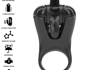 INTENSE - MABEL ANILLO VIBRADOR 10 VIBRACIONES CON ESTIMULADOR DE CLÍTORIS NEGRO