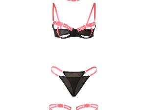 SUBBLIME - 955298 SET SUJETADOR CON COLLAR Y DETALLES PARA PIERNAS ROSA FLUORESCENTE S/M - Imagen 5