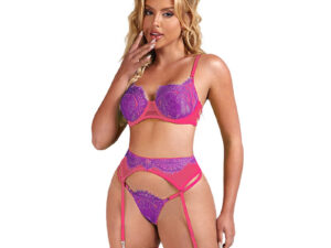 SUBBLIME - 955359 SET SUJETADOR CON ENCAJE Y LIGUEROS ROSA Y MORADO S/M - Imagen 4