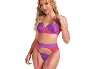 SUBBLIME - 955359 SET SUJETADOR CON ENCAJE Y LIGUEROS ROSA Y MORADO S/M - Imagen 1