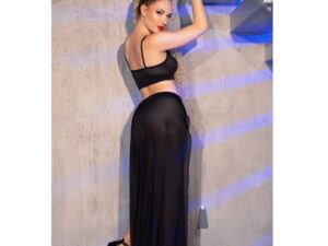 CHILIROSE - CR 4672 TOP NEGRO FALDA Y TANGA CON CADENAS DORADAS S - Imagen 5