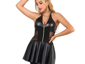 SUBBLIME - 957704 VESTIDO DE CUERO CON CREMALLERA Y ENCAJE NEGRO S/M