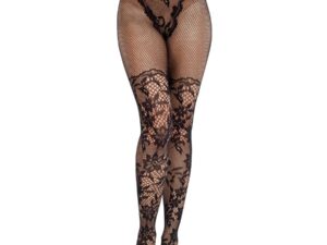 LEG AVENUE - MEDIAS DE ENCAJE DAHLIA CON DETALLE DE RED NEGRO