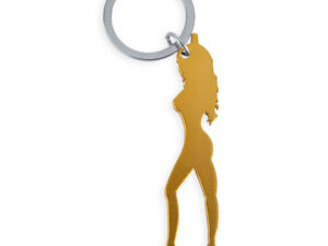 DIABLO PICANTE - LLAVERO CON SILUETA DE MUJER COLOR DORADO CON ABRIDOR DE CERVEZA