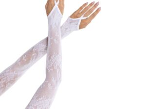 LEG AVENUE - GUANTES EXTRALARGOS CALIENTABRAZOS DE ENCAJE FLORAL BLANCO