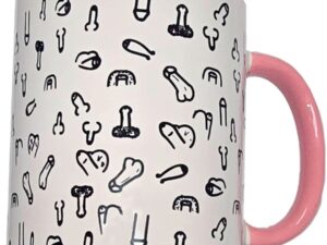 DIABLO PICANTE - TAZA BLANCA PENES  ASA ROSA 370 ML