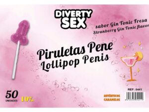 DIABLO GOLOSO - 50 PIRULETAS PENE GIN TONIC FRESA 10% ALCOHOL