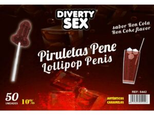 DIABLO GOLOSO - 50 PIRULETAS PENE RON COLA 10% ALCOHOL