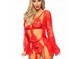 LEG AVENUE - 86123 SET BODY + BATA DE LIGUERO ROJO TALLA S