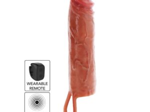 GET REAL - FUNDA HYDRATED SKIN DE SILICONA CON VIBRACIÓN PARA PENE CARAMELO 20 CM