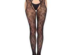 LEG AVENUE - 1967 MEDIAS DE LIGUERO CON RED DE FLORES NEGRO - TALLA ÚNICA